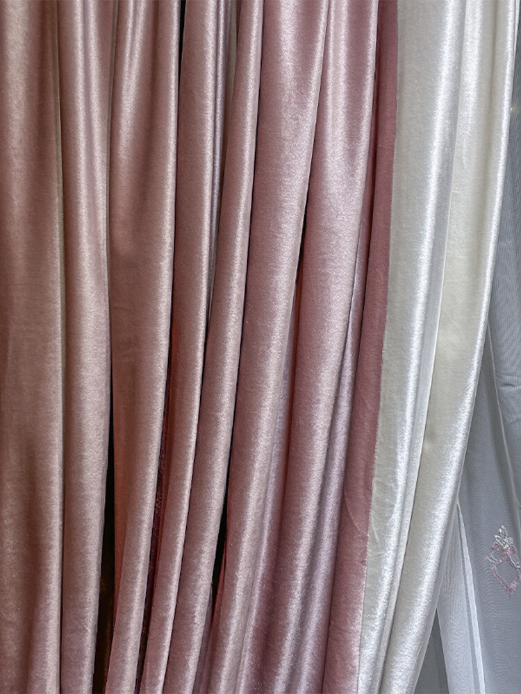 luxury flannel French pink Beige thick Splicing velvet cloth curtain M1324