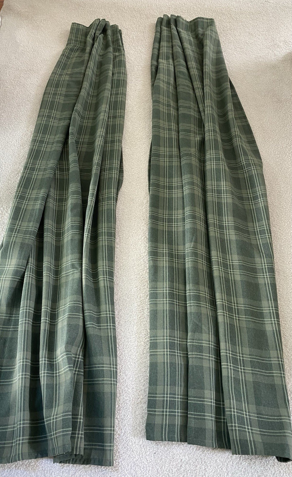Ikea HAGGVECKMAL Dark Green Tartan Plaid Drapes 98” 2 Panels Curtains