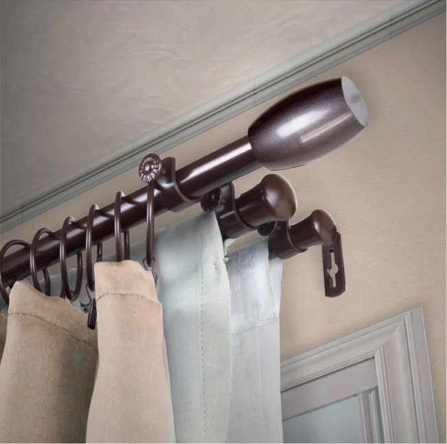 13/16 in Adjustable Triple Curtain Rod Set Cocoa Steel Window Choose Length