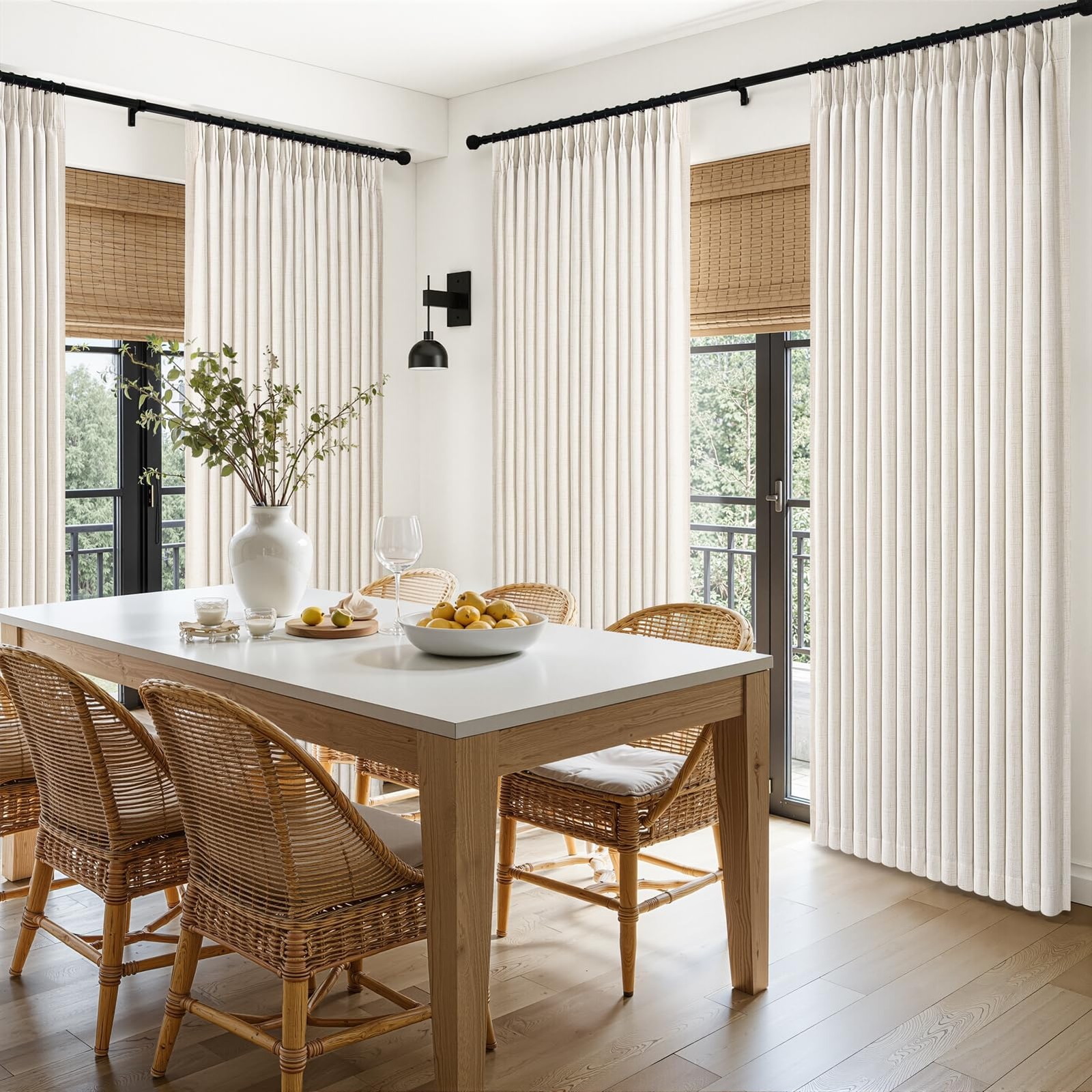 Pinch Pleated Linen Curtains Blackout 96 Inches Long 2 Panels Set for Living/…
