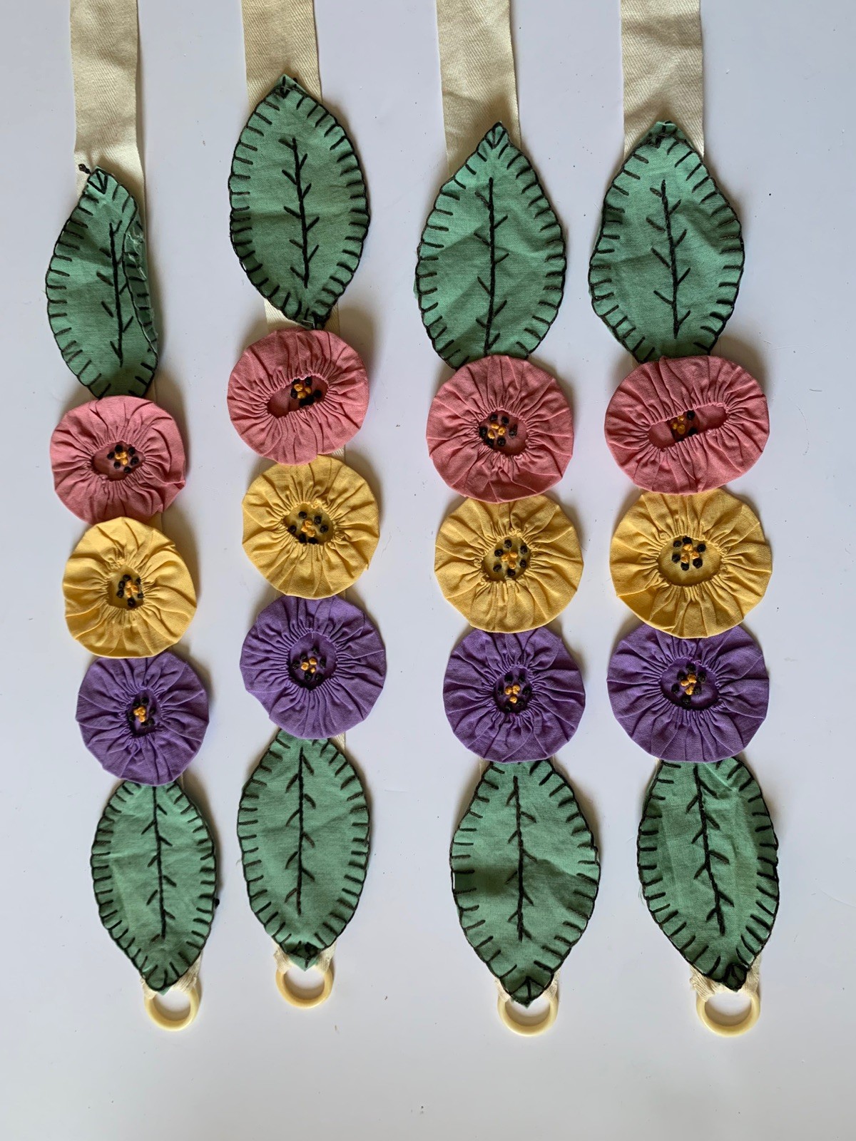 Vintage Flapper Boudoir Curtain Tie Backs 1930s Arts & Crafts Set 4- 22” Yo-yos
