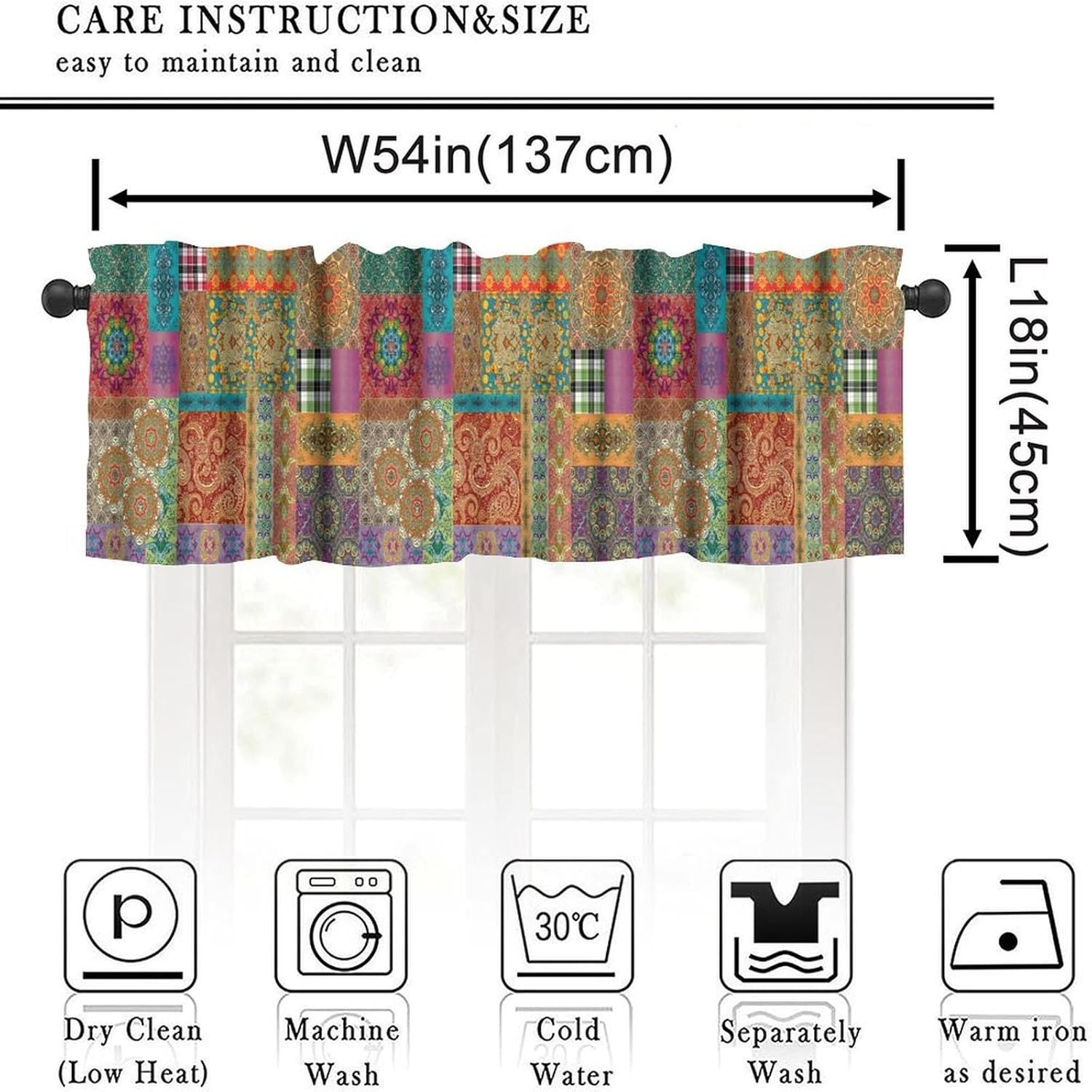 Patchwork Floral Boho Curtains Valance Vintage Style Colorful Patchwork Design P