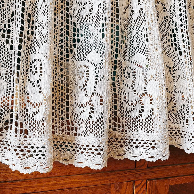 Rustic Farmhouse Hand Crochet Lace Cafe Curtain Valance Tiers Kitchen Rod Pocket