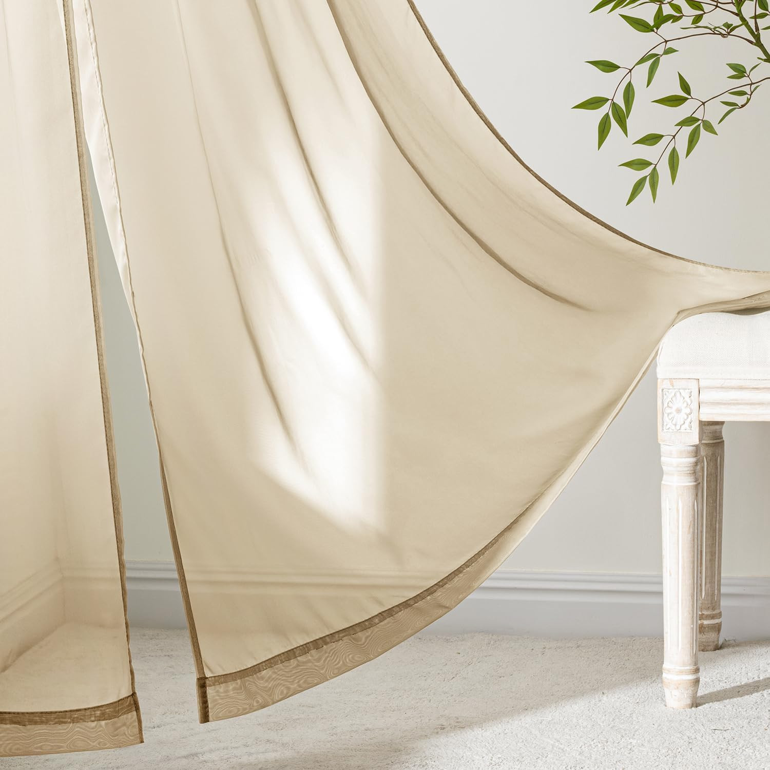 MIULEE Beige Sheer Curtains 63 Inches Long, 4 Panels Set, Rod Pocket Voile Drape