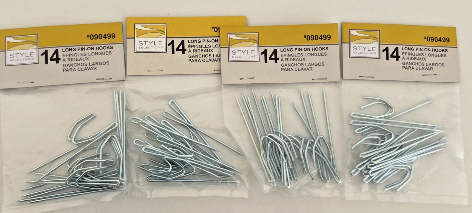 Lot of 4 – 14 pc Long Pin On Hooks for Draperies Curtains Window Hardware