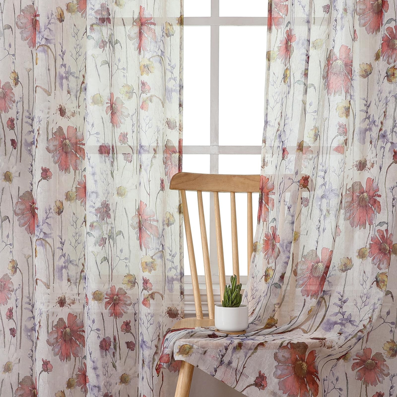 OVZME Printed Floral Short Curtains 45 42″W x 45″L (Pack of 2), Multi Color