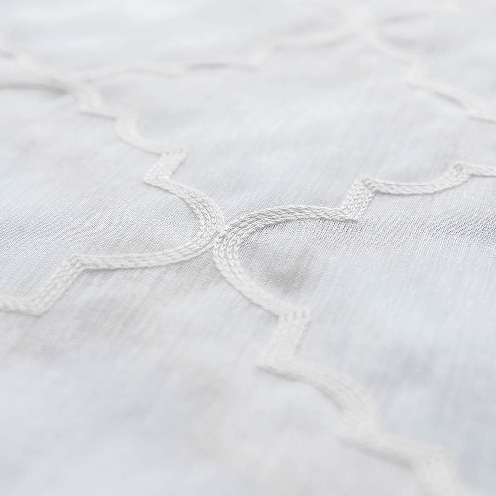 Embroidered Moroccan Tile Lattice Design Sheer Curtains White 45 Inch Length, Ro