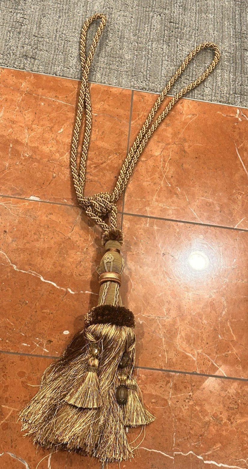 LARGE 40″ SPREAD CURTAIN DRAPE CORD ROPE TIE BACK 18″ TASSEL BEAD GOLD BRONZE EU