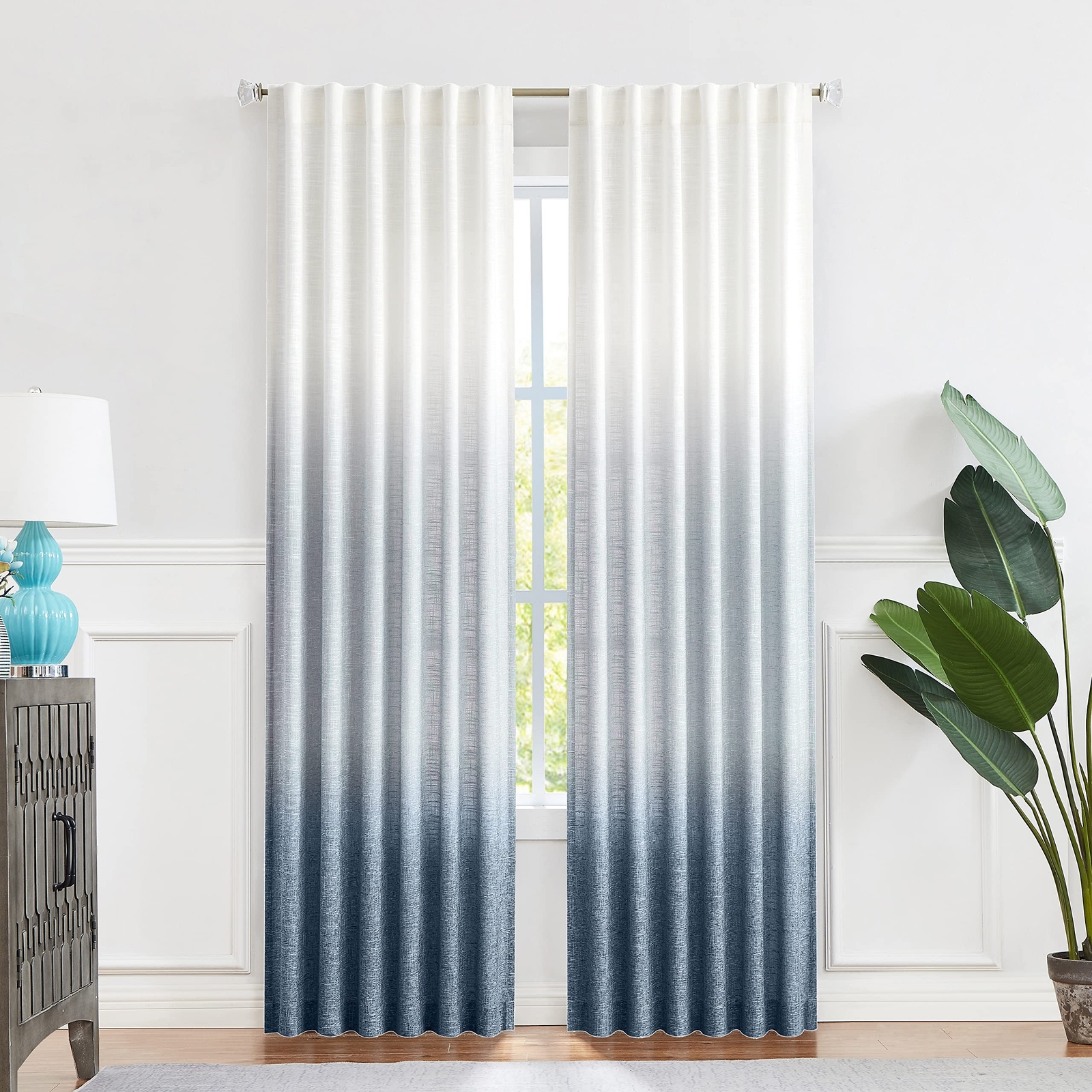 Central Park Ombre Window Curtain Panel Linen Gradient Print on Rayon Blend F…