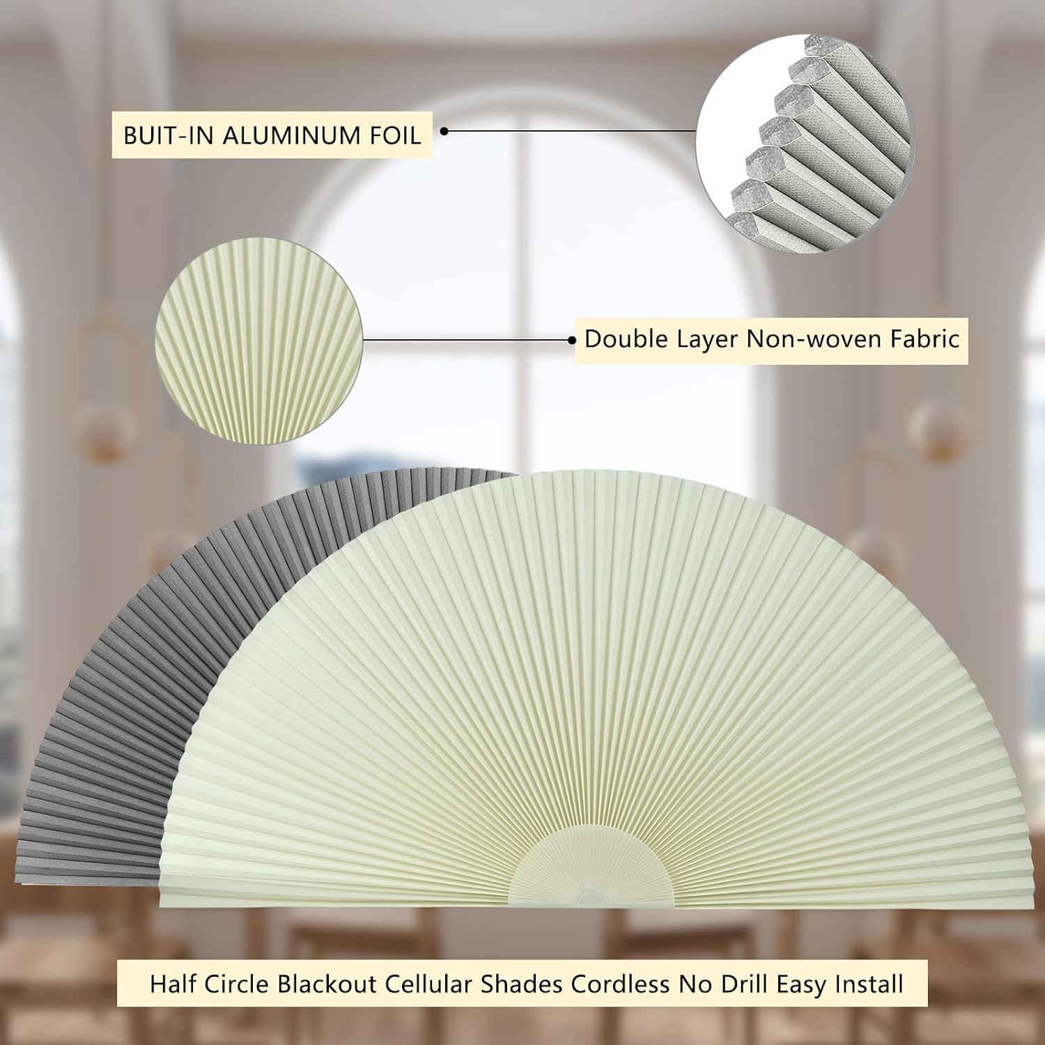 Arch Window Shade Blackout Cellular Shades Half Circle Moon Window Covering No