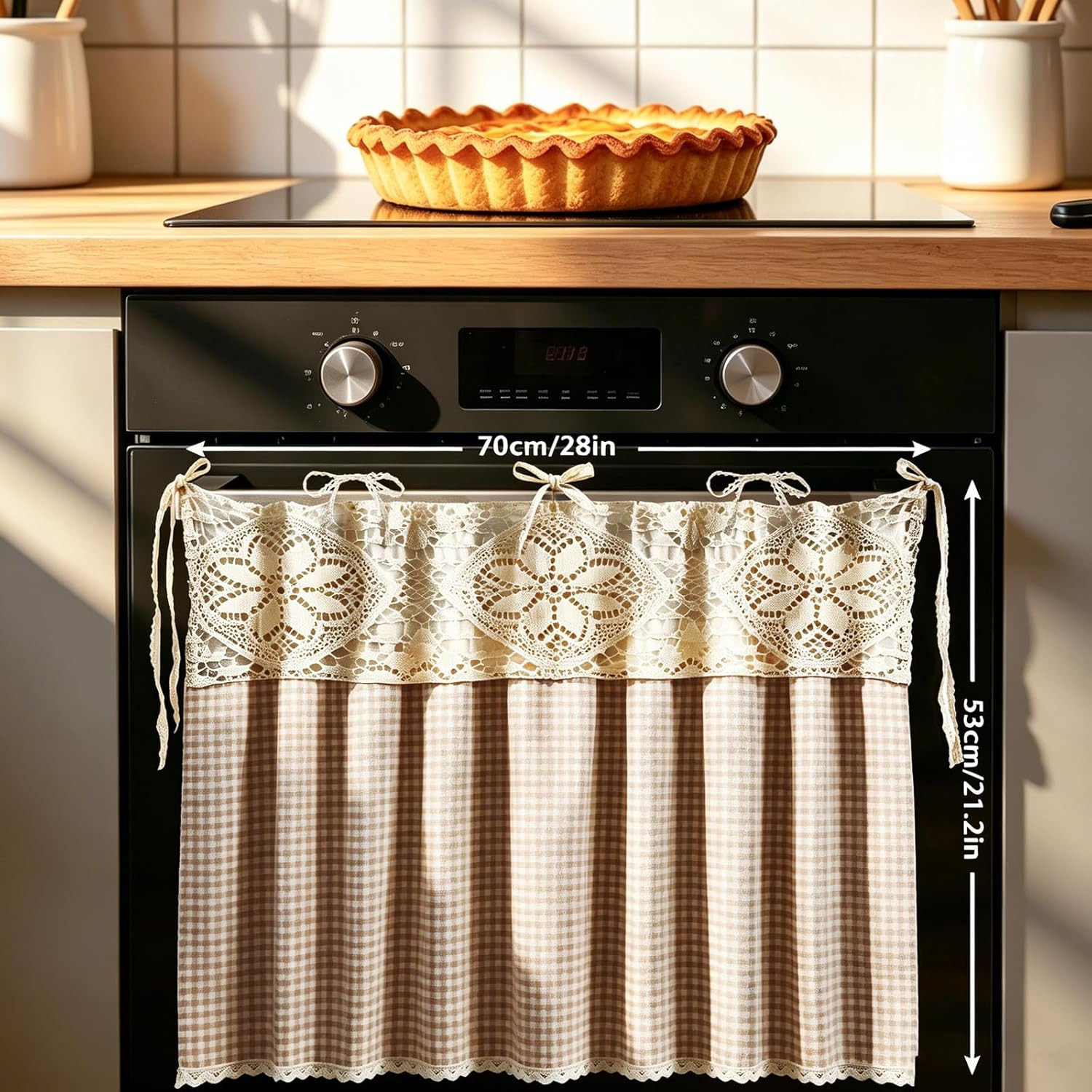 JarThenaAMCS Brown Check Oven Skirt Brown White Plaid Gingham Oven Curtain Rusti