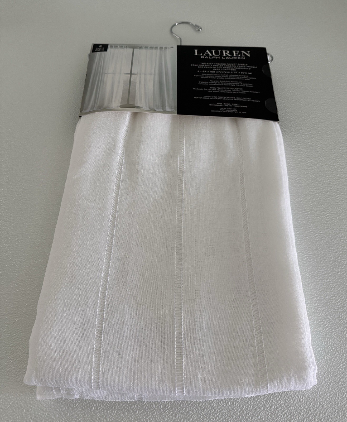 New Ralph Lauren Window Curtains 2 Panels Snow White 54 x 108 Hamilton Back Tab