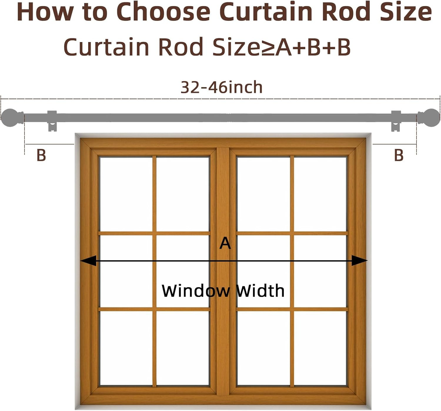 Curtain Rods for Window 32 and 48, Black 5/8 inch Splicing Single Window Curtain