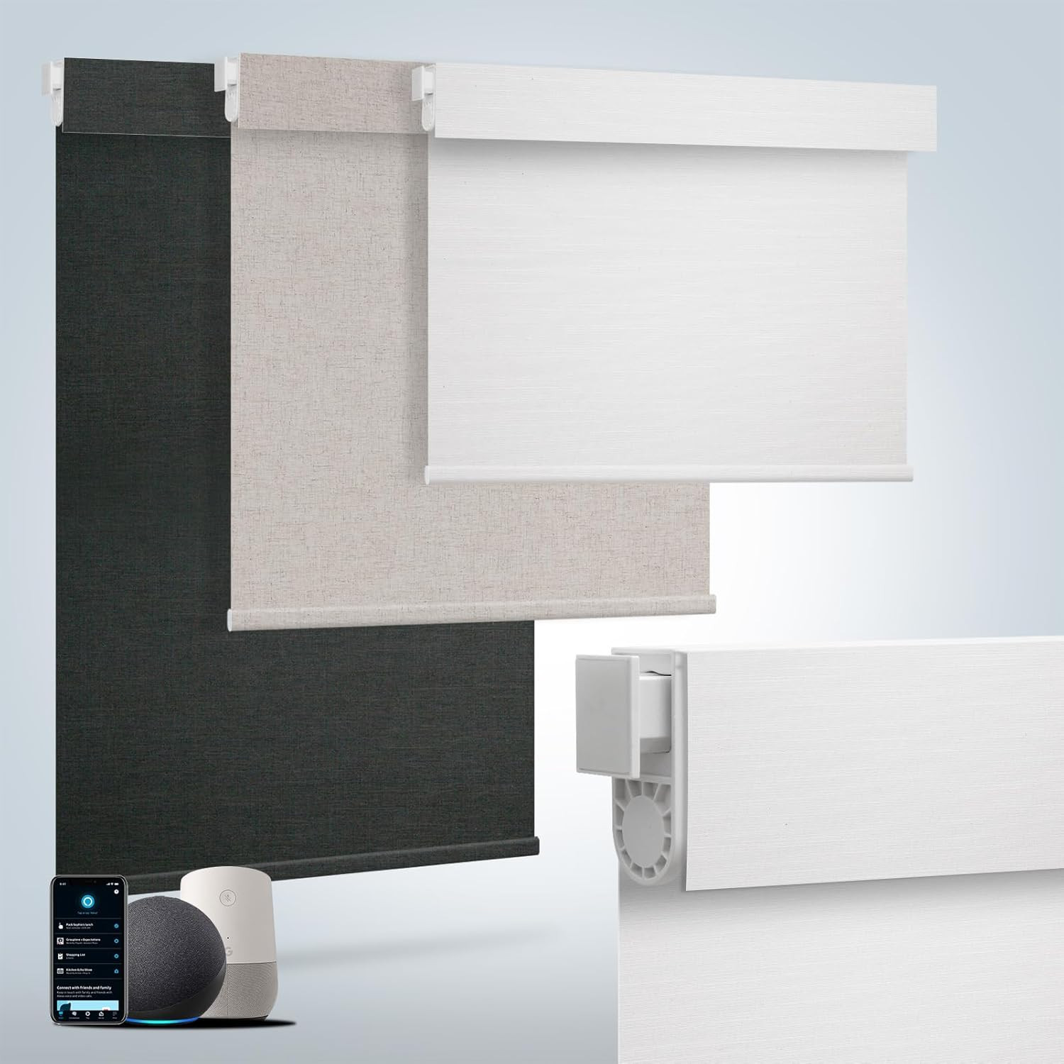 Remote-Controlled Motorized Blackout Blinds – Cordless, Easy Install, White 46×7