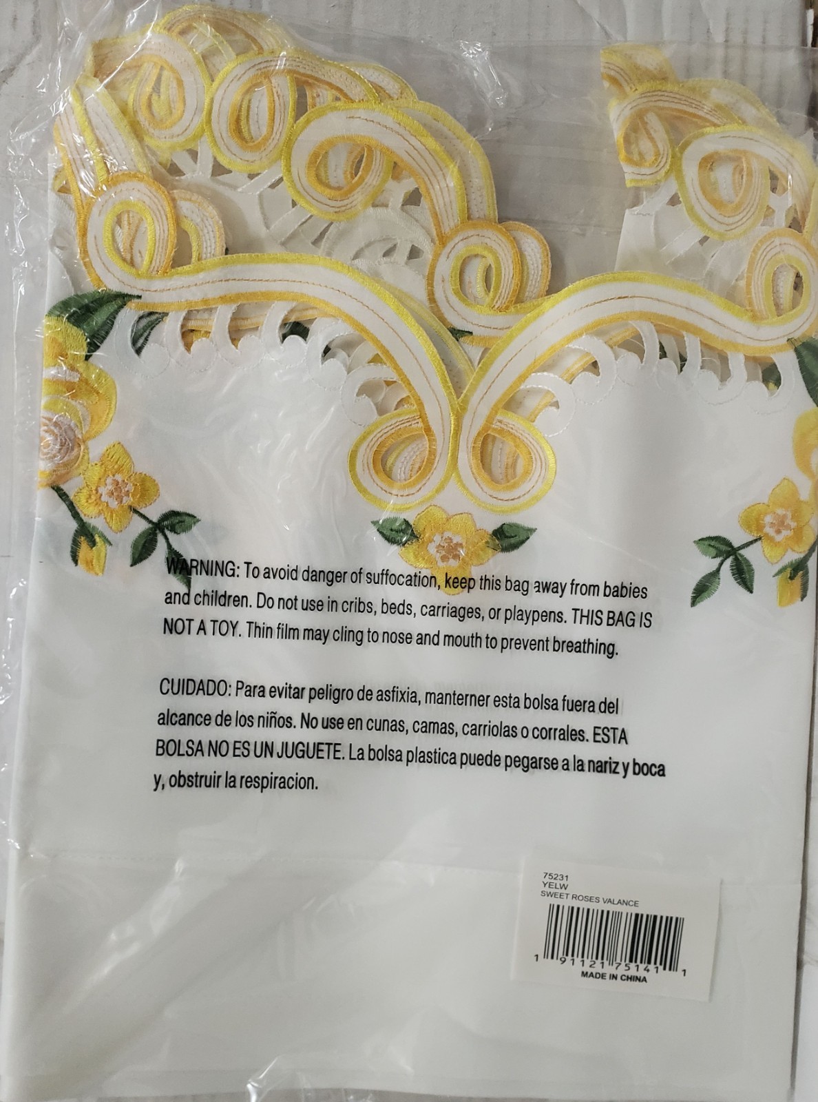1 Embroidered Cut-out Window Valance (17″Lx58″W) SPRING FLOWERS,YELLOW ROSES, CE