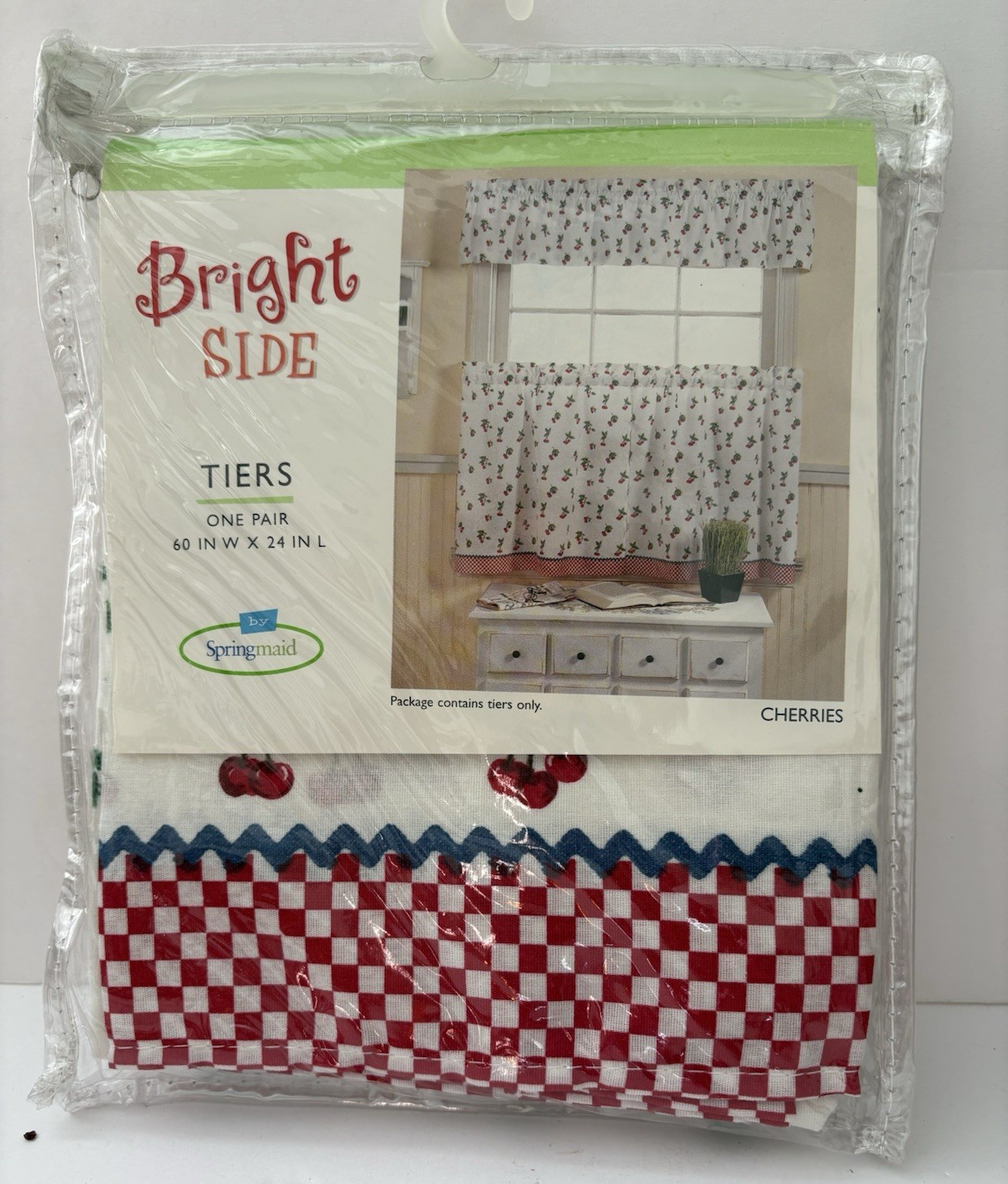Springmaid CHERRIES Tier Curtains 60 x 24″ Length New in Package