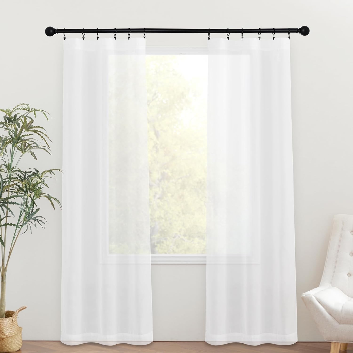 2 Panels French Door Curtains, Sheer Voile Light Filtering, Rod Pocket Window