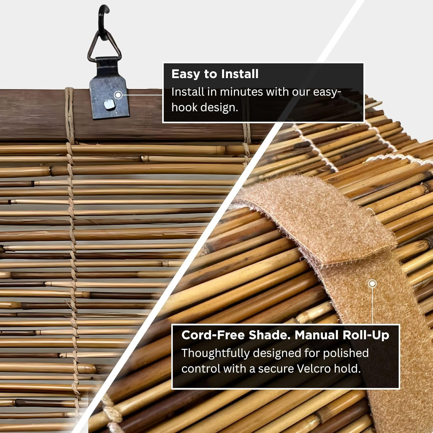 Light-Filtering Cord-Free Bamboo Reed Roll-Up Blind Shades