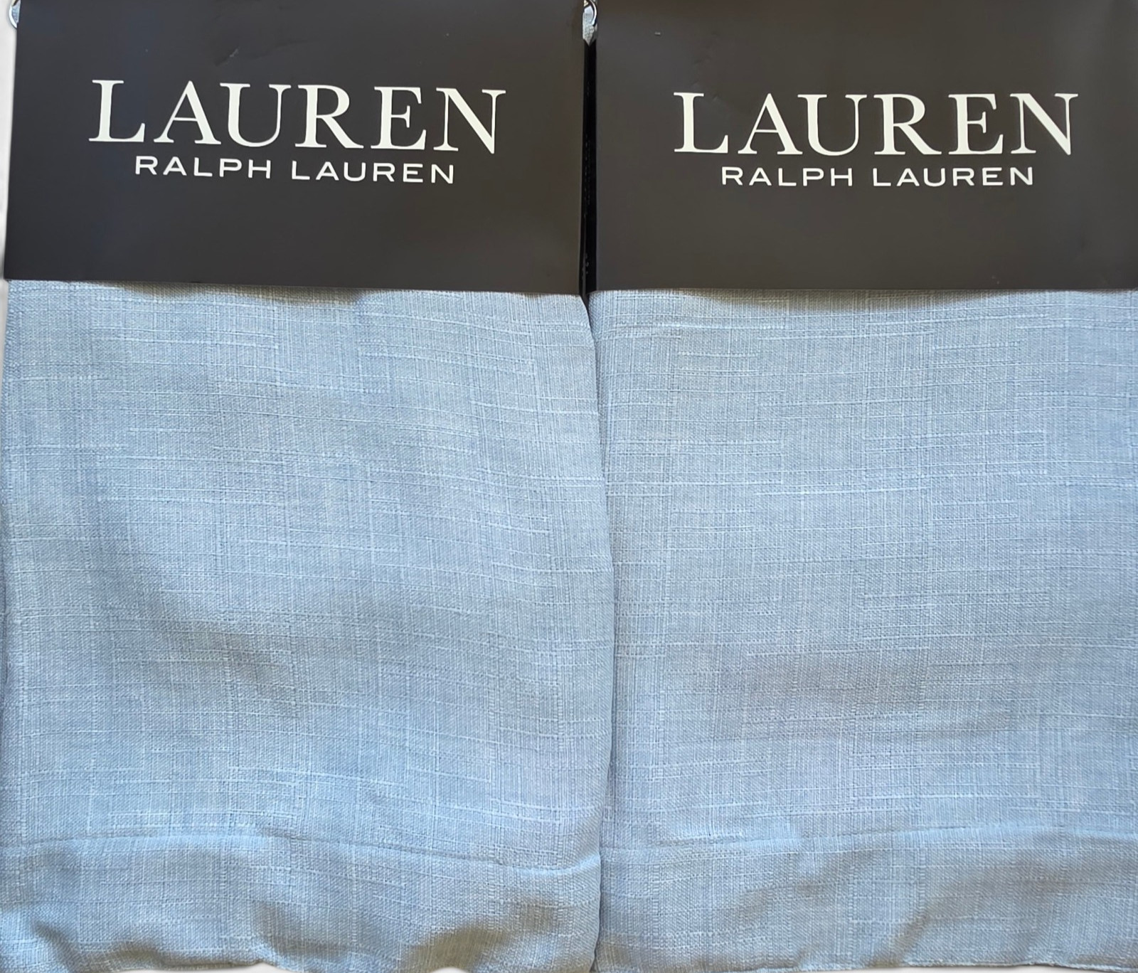 Ralph Lauren Set Of 4 Linen Look Curtain Panels 54×84 Blue Textured Drapes NEW