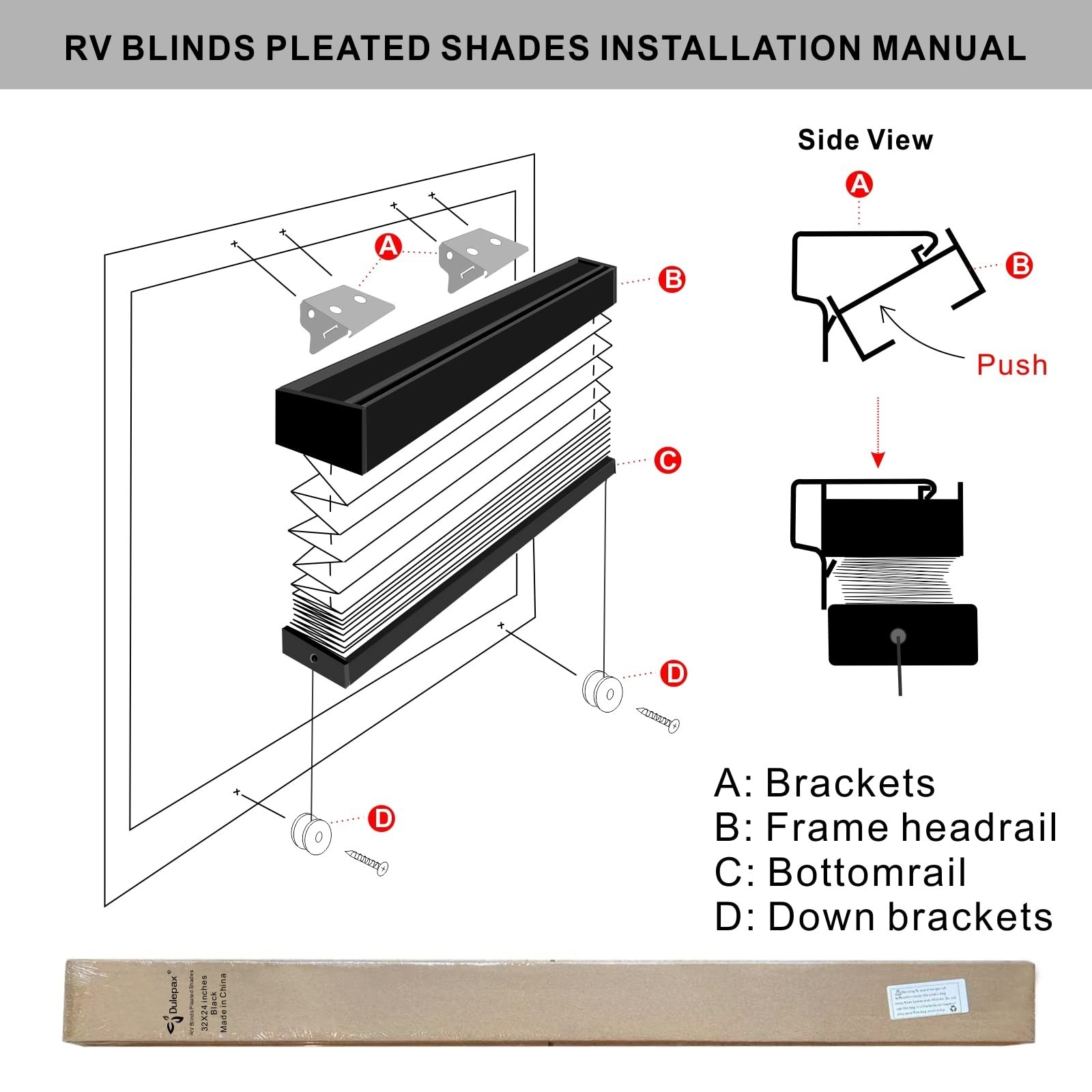 Pleated RV Window Blinds – 32″ x 24″ Black Shades for Camper & Travel Trailers