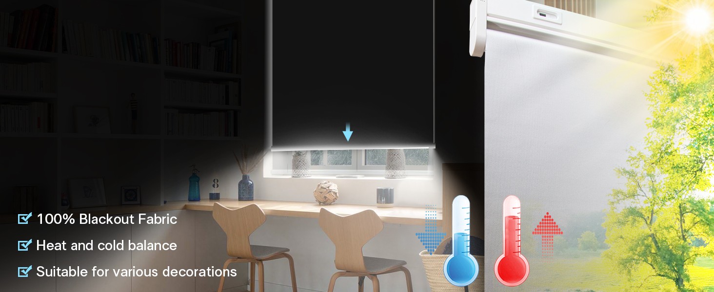 Motorized Roller Blinds with Remote Control & Solar Panel – 100% Blackout Smart