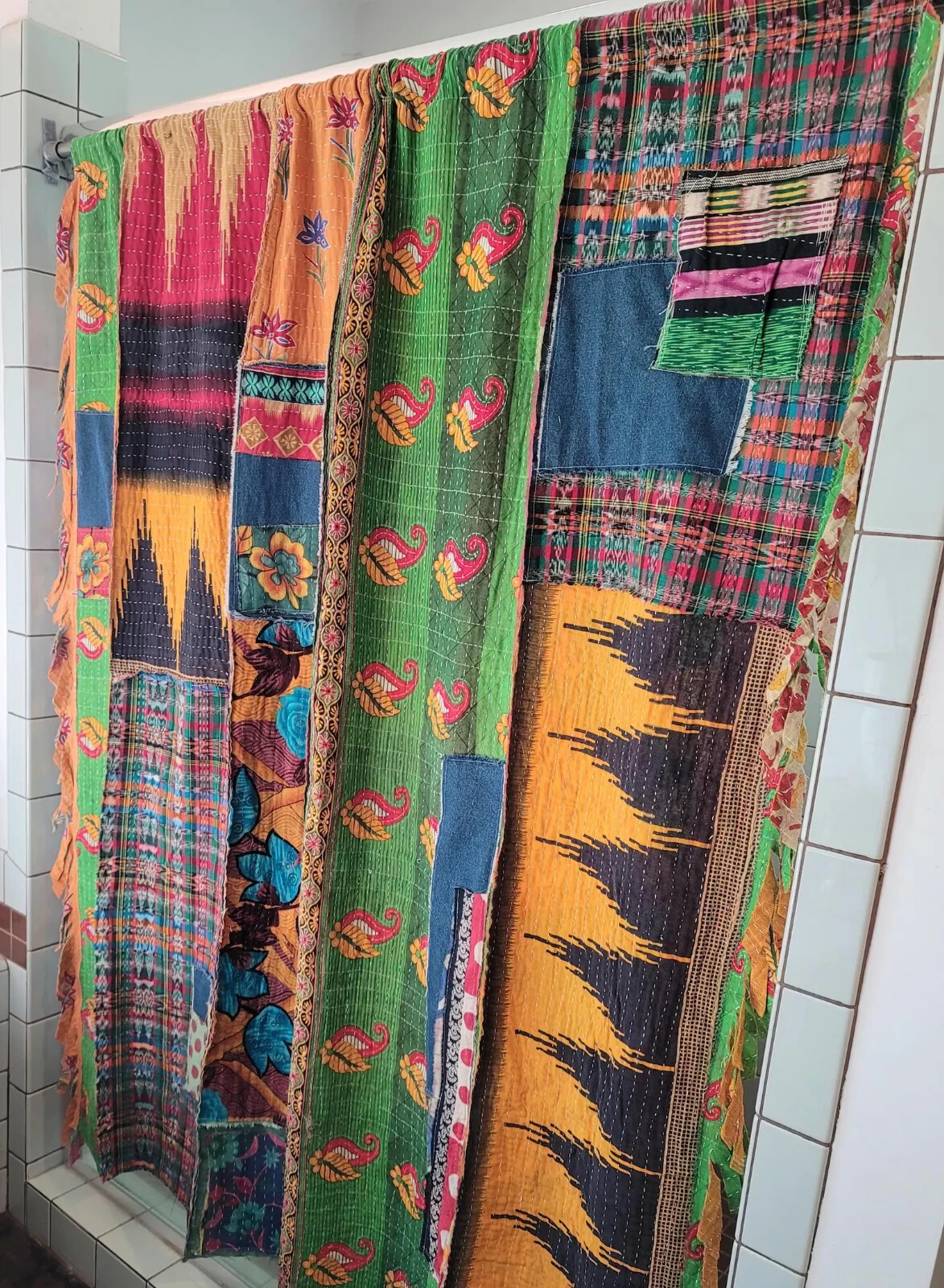 Indian Kantha Patchwork Curtain Drape Window Decor Multi Cotton Kantha Curtains
