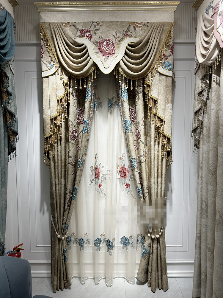 American rural jacquard relief coffee cloth blackout curtain valance drape C1572