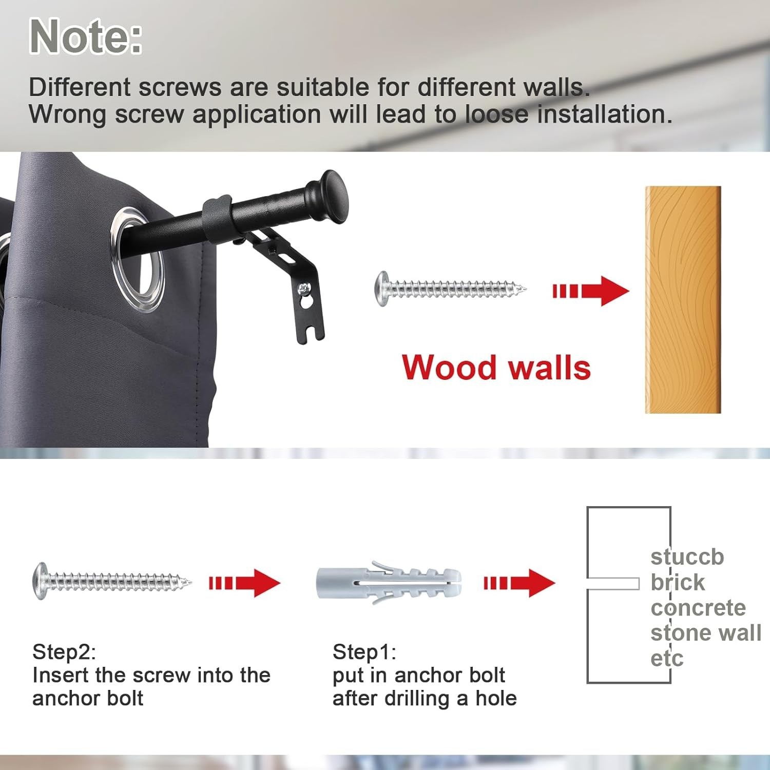 Matte Black 5/8” Curtain Rods for Windows 28-50” – Includes Mounting Hardware