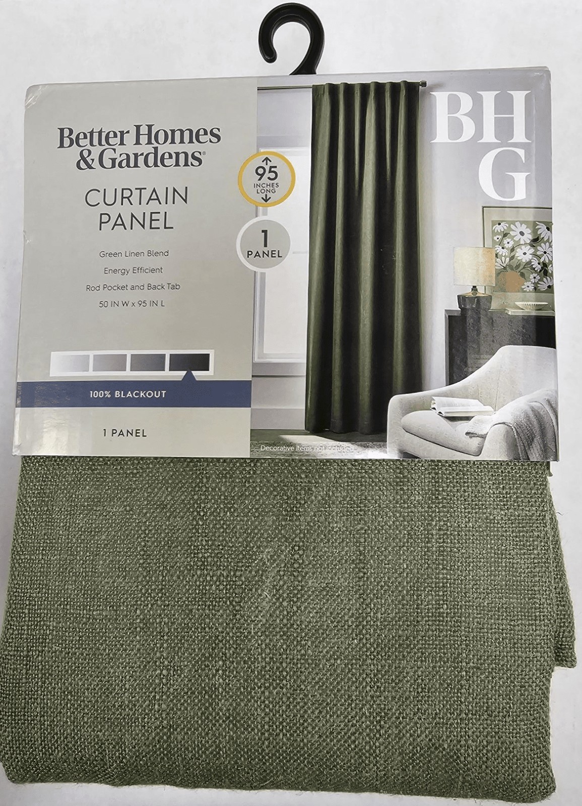 100 Percent Blackout Linen Blend Curtain Single Panel 50×95 Dark Cilantro Rod