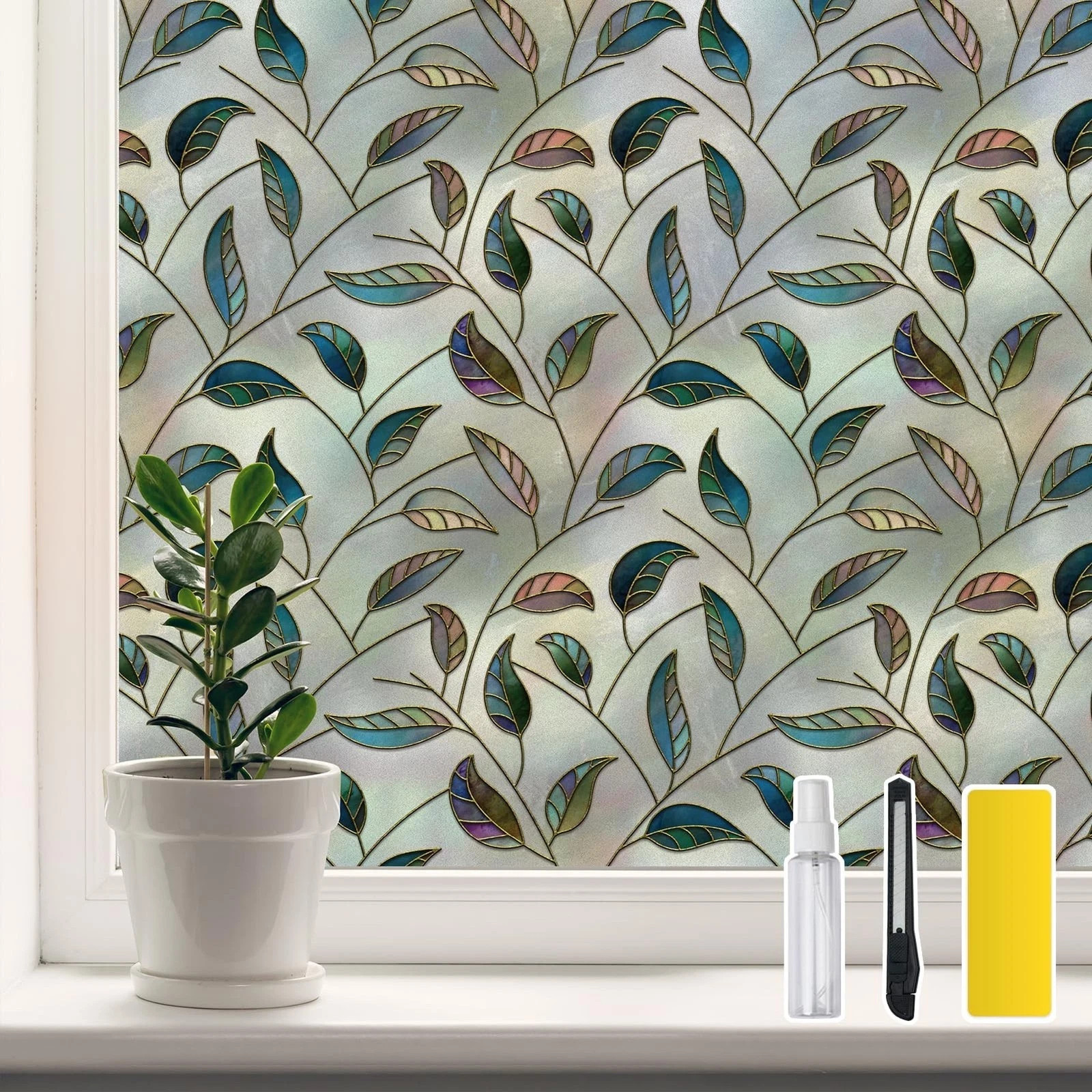DKTIE Static Cling Decorative Window Film Vinyl Non Adhesive Privacy Film wit…
