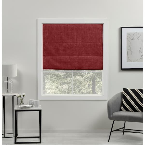 EXCLUSIVE HOME Acadia Red Cordless Total Blackout Roman Shade 27 in. W x 64 in.