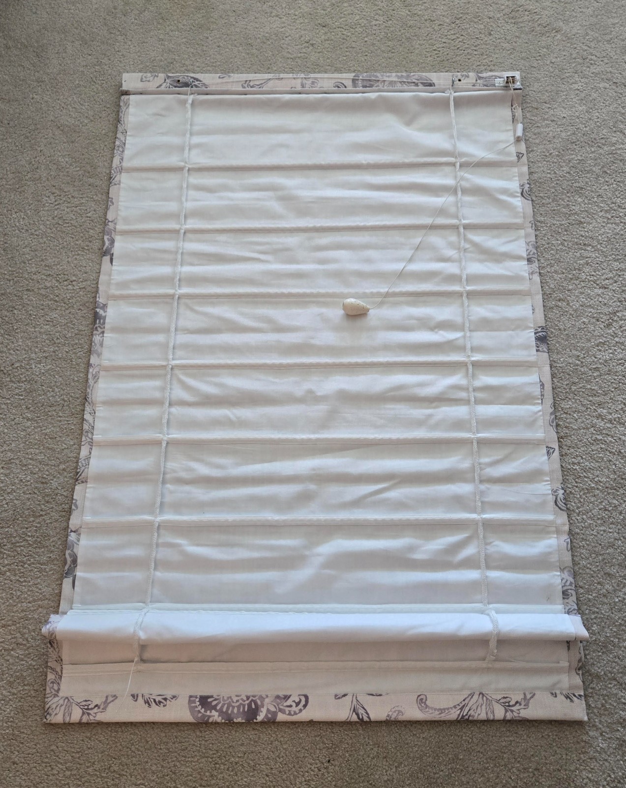 ROMAN WINDOW SHADES in CREAM WITH LIGHT GRAY FLORAL PATTERN-LOT OF 2-34.5W x 58L