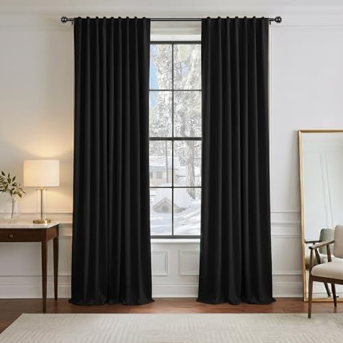 out Curtains 96 inch Long, Extra Long Room 52″W x 96″L (Pack of 2) Black