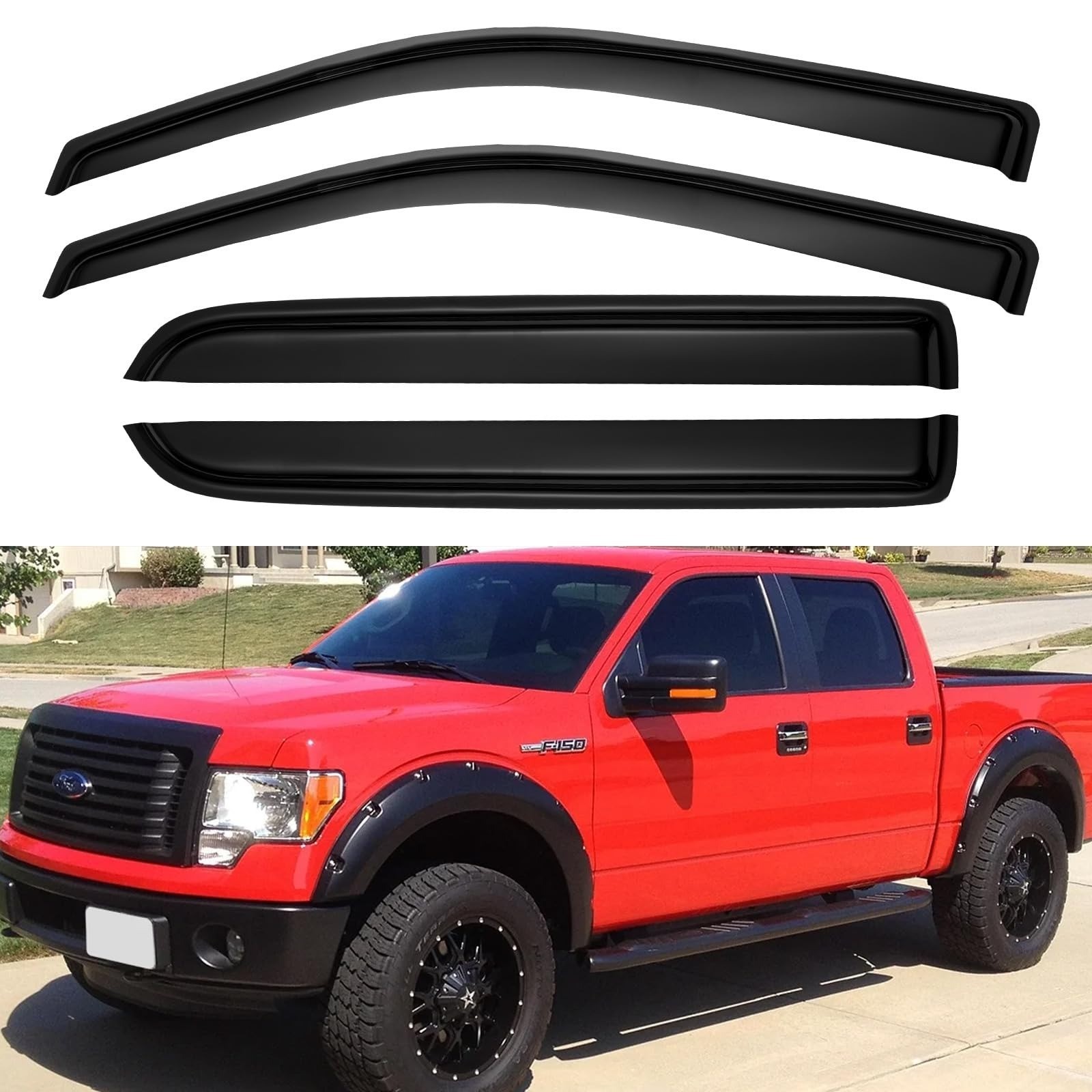 YQAUTEC Window Visors Rain Guards for Ford F150 SuperCrew 2015-2026
