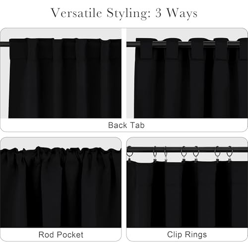 out Curtains 96 inch Long, Extra Long Room 52″W x 96″L (Pack of 2) Black
