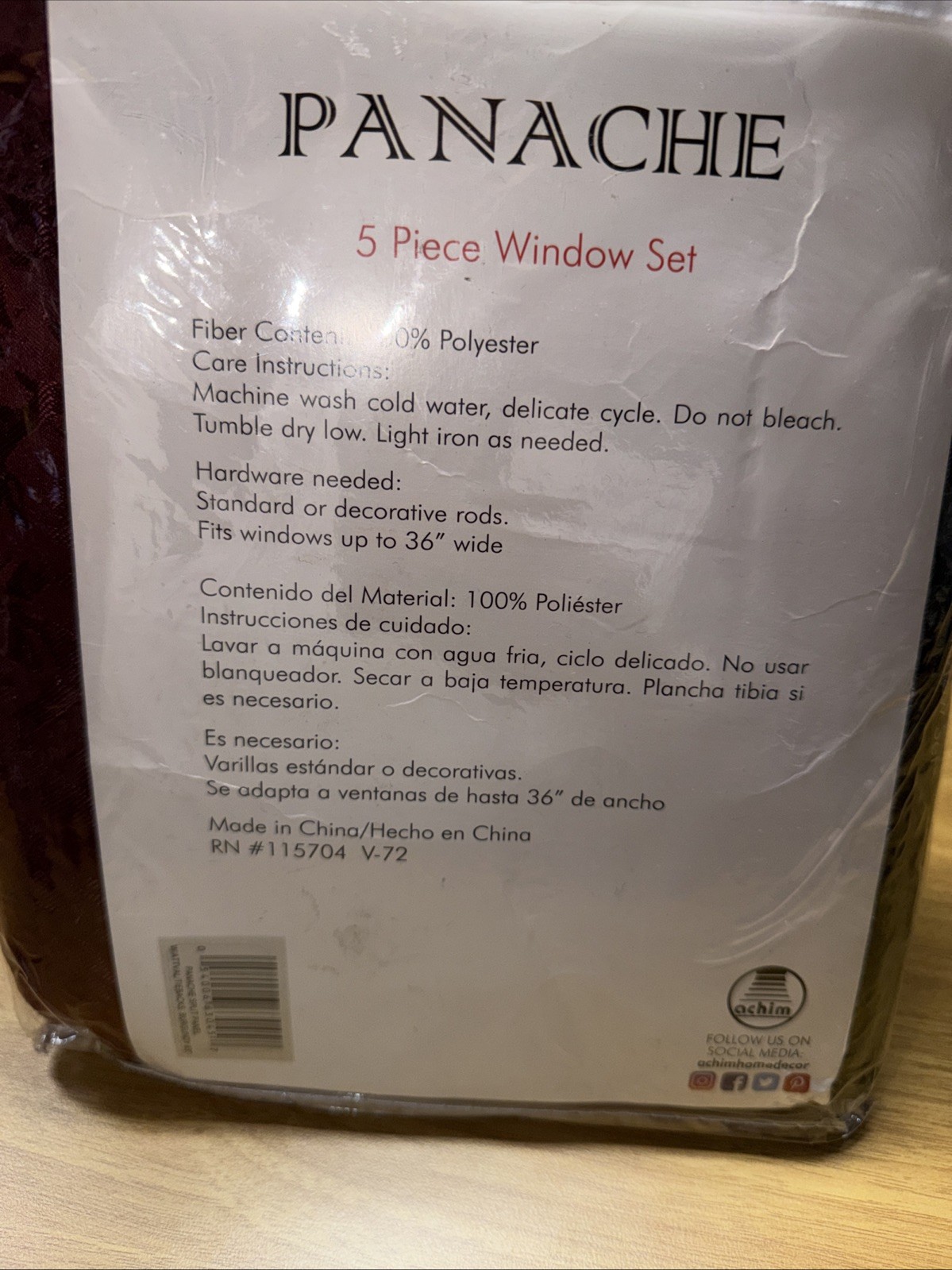 Achim Panache 5-Pc. Window Set, 55″ x 63″, Burgundy