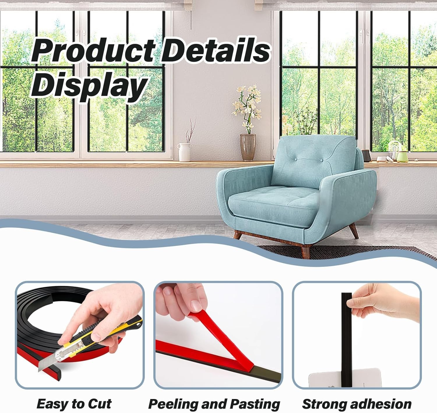 5 PCS Window Grid Kit PVC Black Peel and Stick DIY Window Grille Inserts