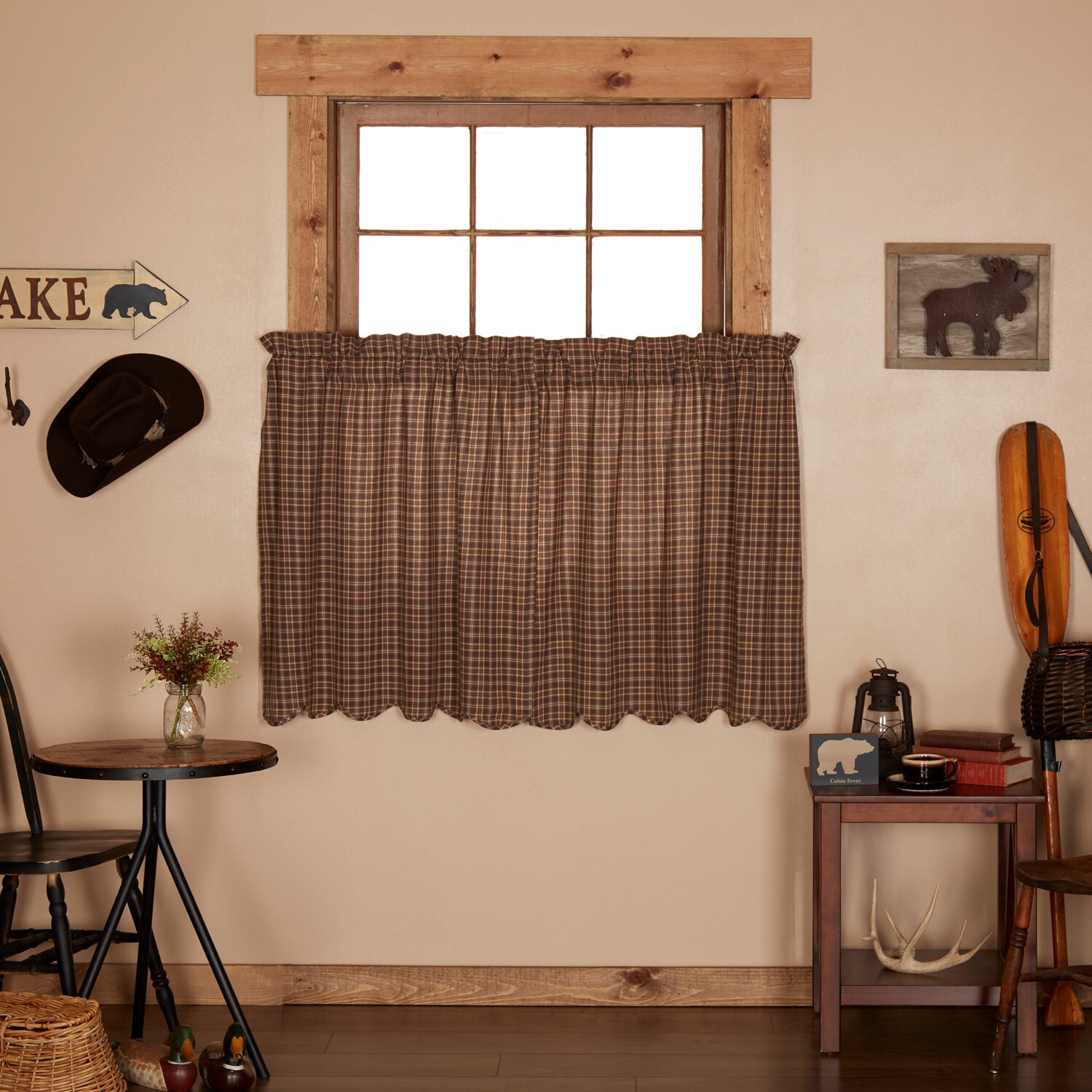 Prescott Plaid Tier Set 36″ Long Cotton Country Farmhouse VHC Brands Brown Tan