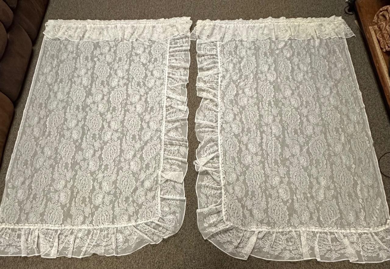 2 Vintage Off White Floral Lace Panels 80” Long x 38” Wide Curtains 80s Cream