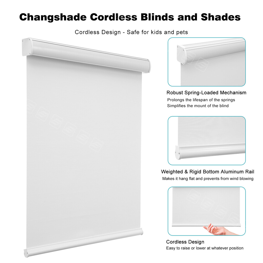 Changshade CUSTOM CUT Cordless Waterproof Rolle-up Blinds Blackout Roller Shades
