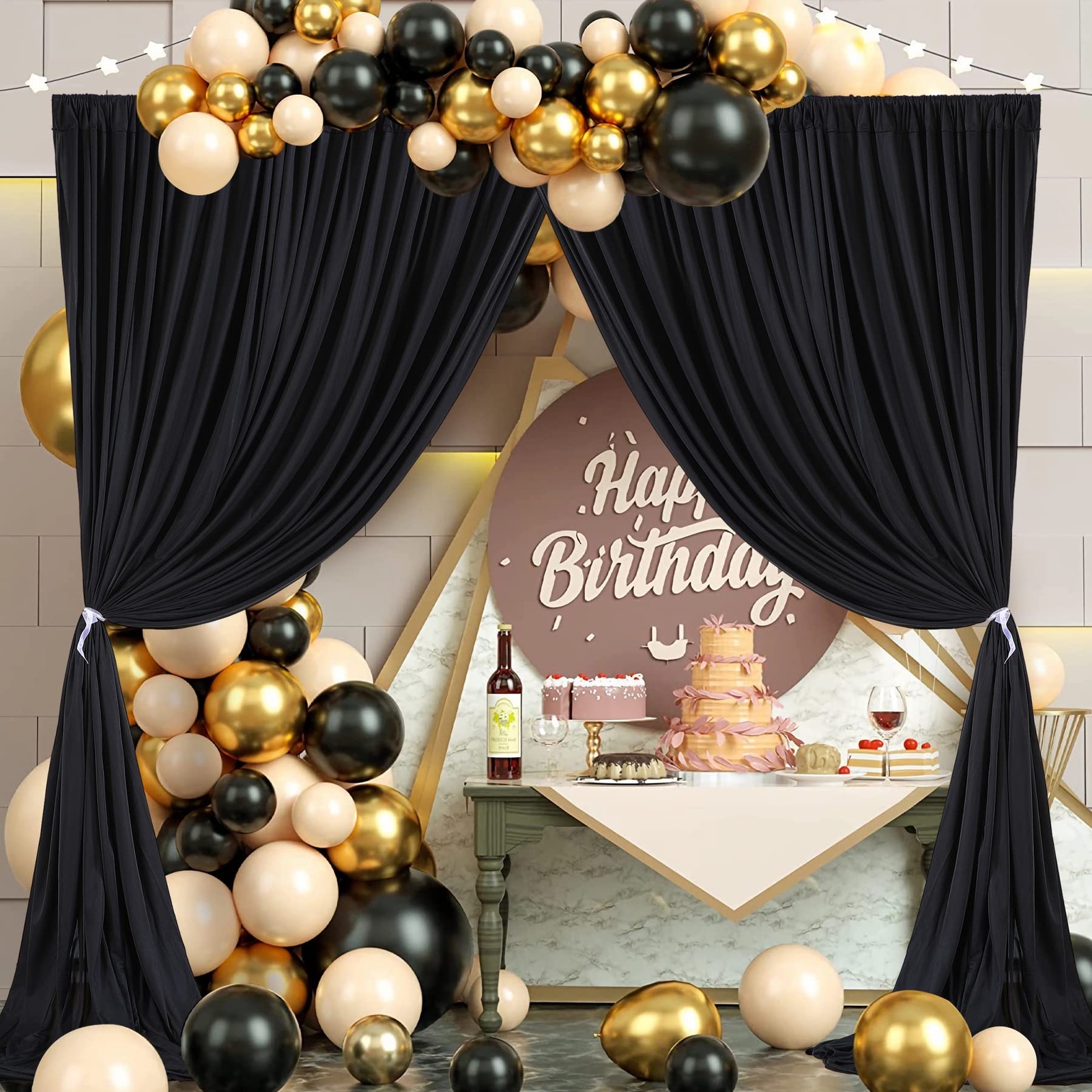 Black Backdrop Curtains 8x10ft 2 Panels Rod Pocket Wrinkle-Free Polyester