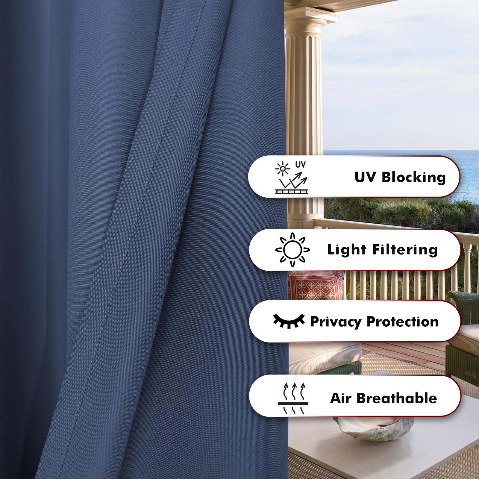 Outdoor Curtains for Patio Water Resistant Heavy Privacy Light Filtering Grom…