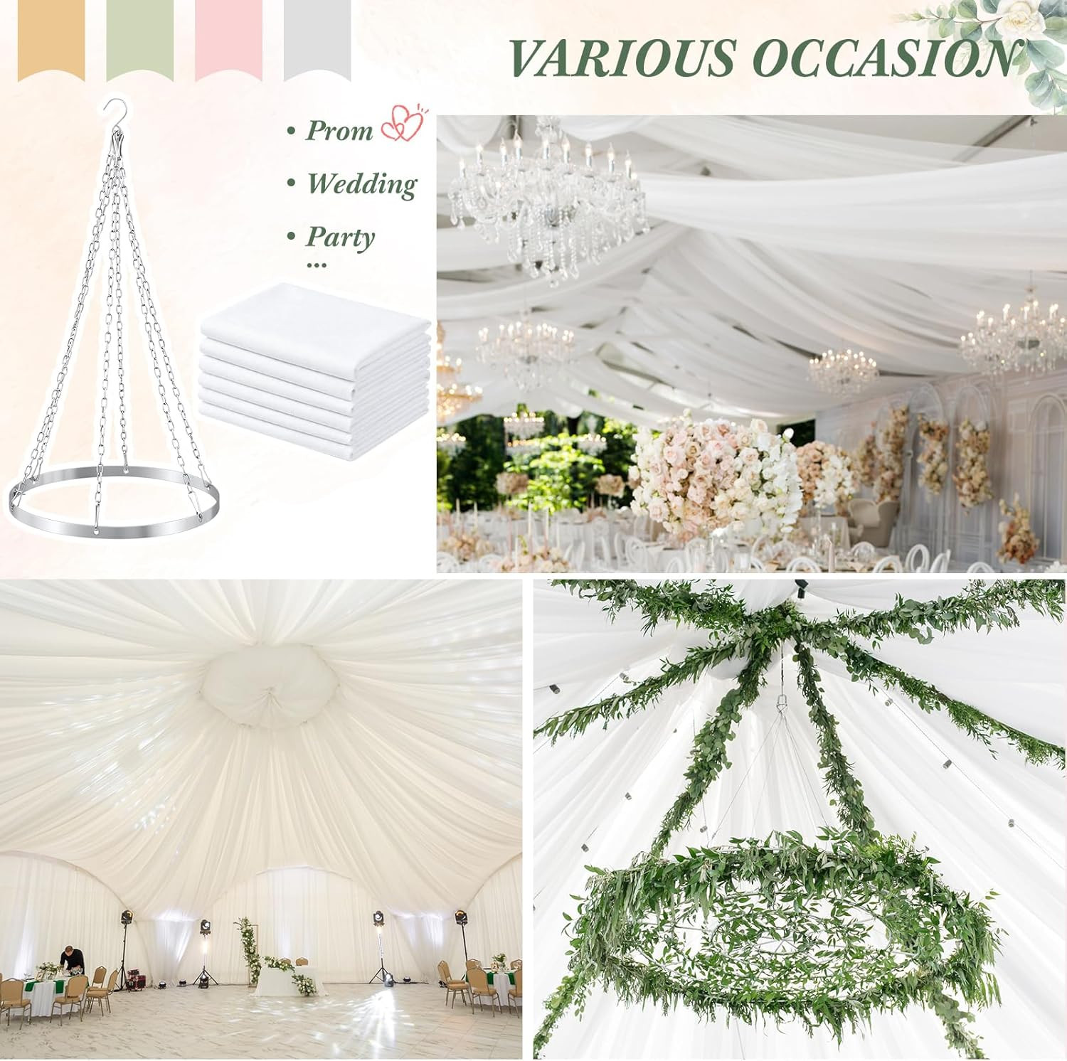 Elegant 5x20ft Ceiling Drapes Kit with White Chiffon for Weddings & Events