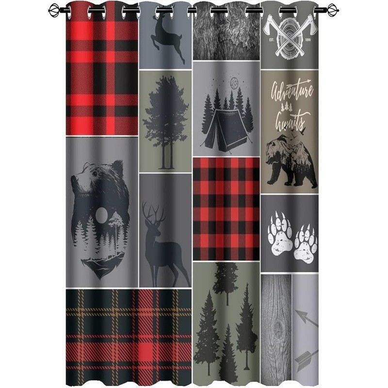 Rustic Bear Deer Blackout Curtain 2 Panels Soft Polyester Room Darkening Grommet
