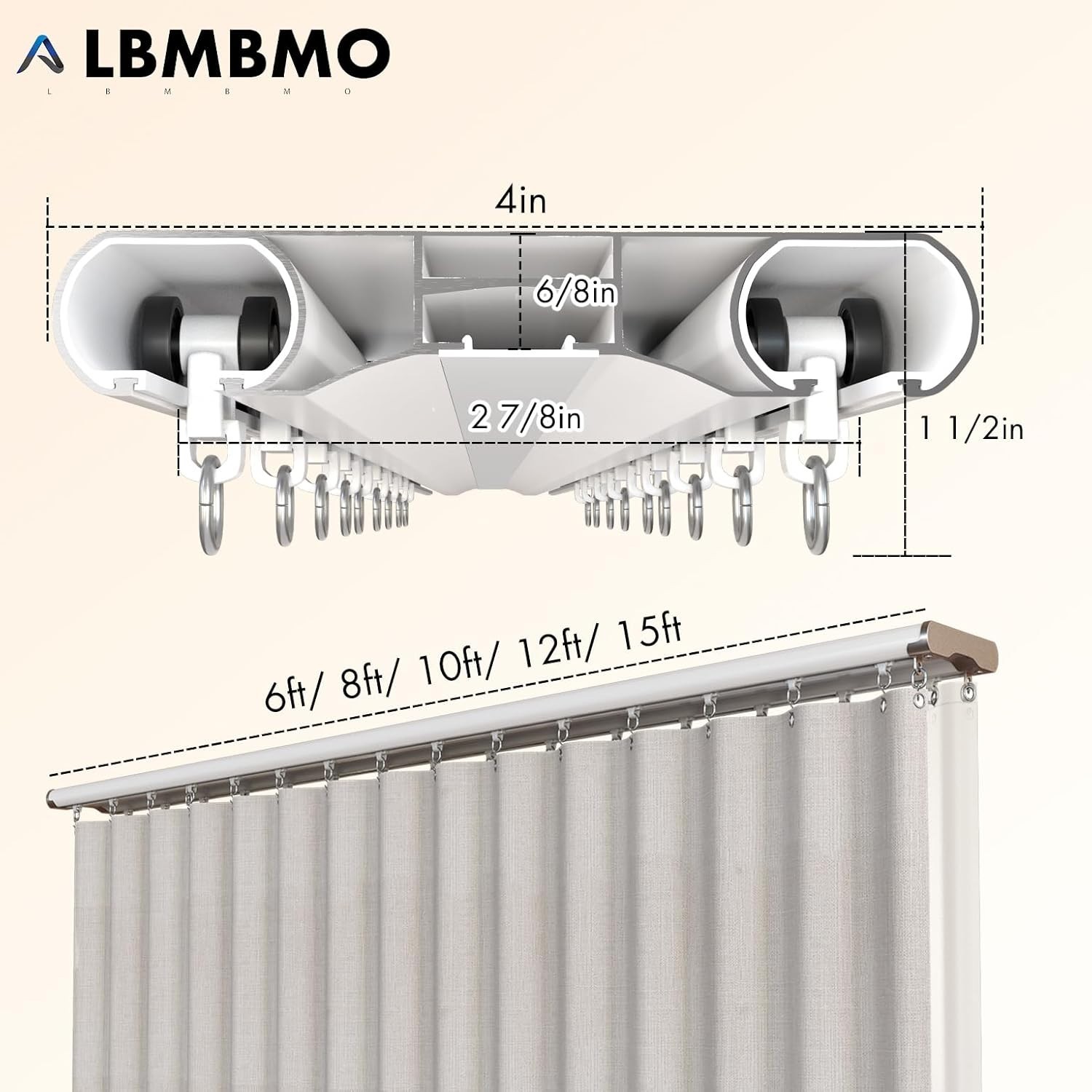 Curtain Track Ceiling Mount Ultra-Quiet Aluminum Rail 10ft Wide Heavy Duty