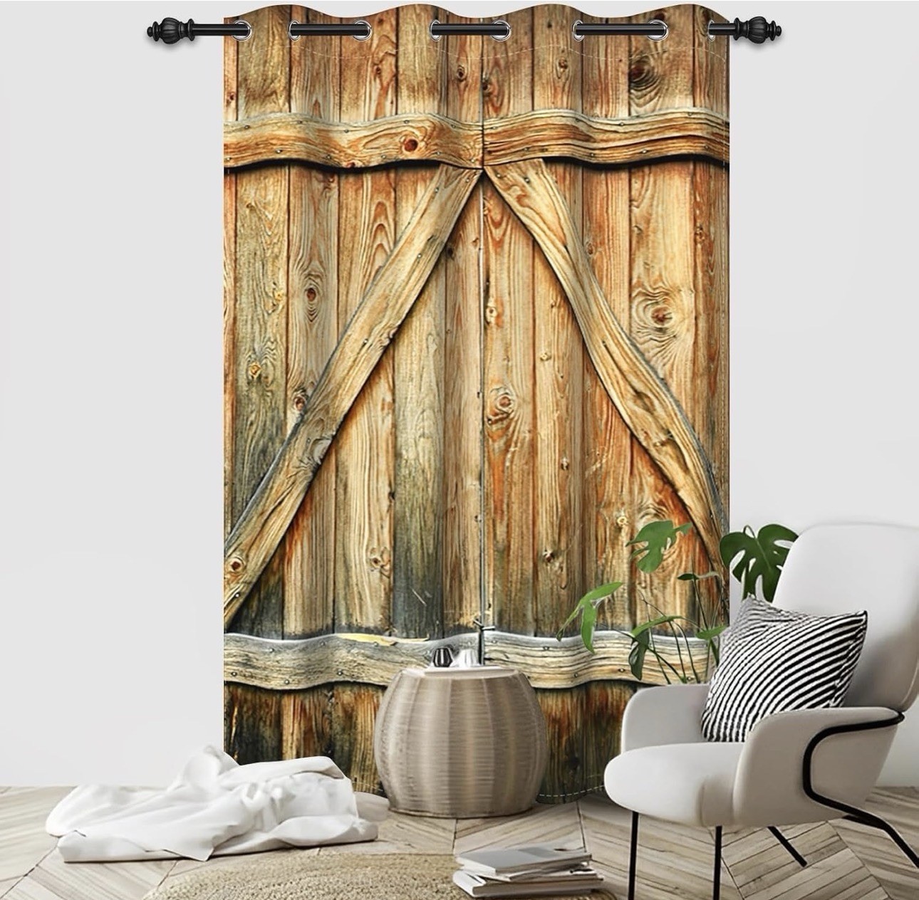 Closed Door Barn Door Curtains Rustic Vintage Wooden Planks Room Divider 40×72