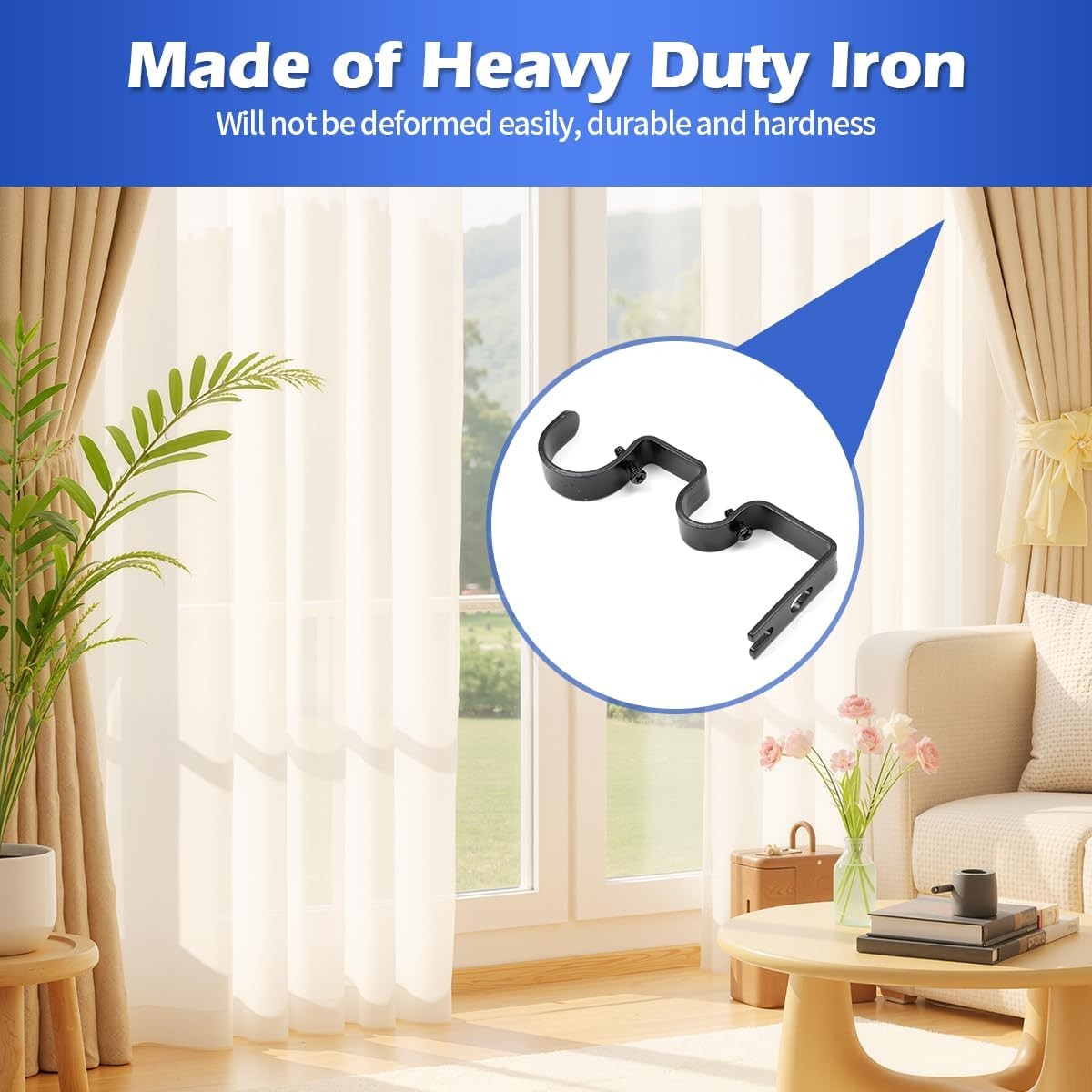 Heavy Duty Double Curtain Rod Bracket Double Rod Holders for 1 1/4 Inch and 3/4