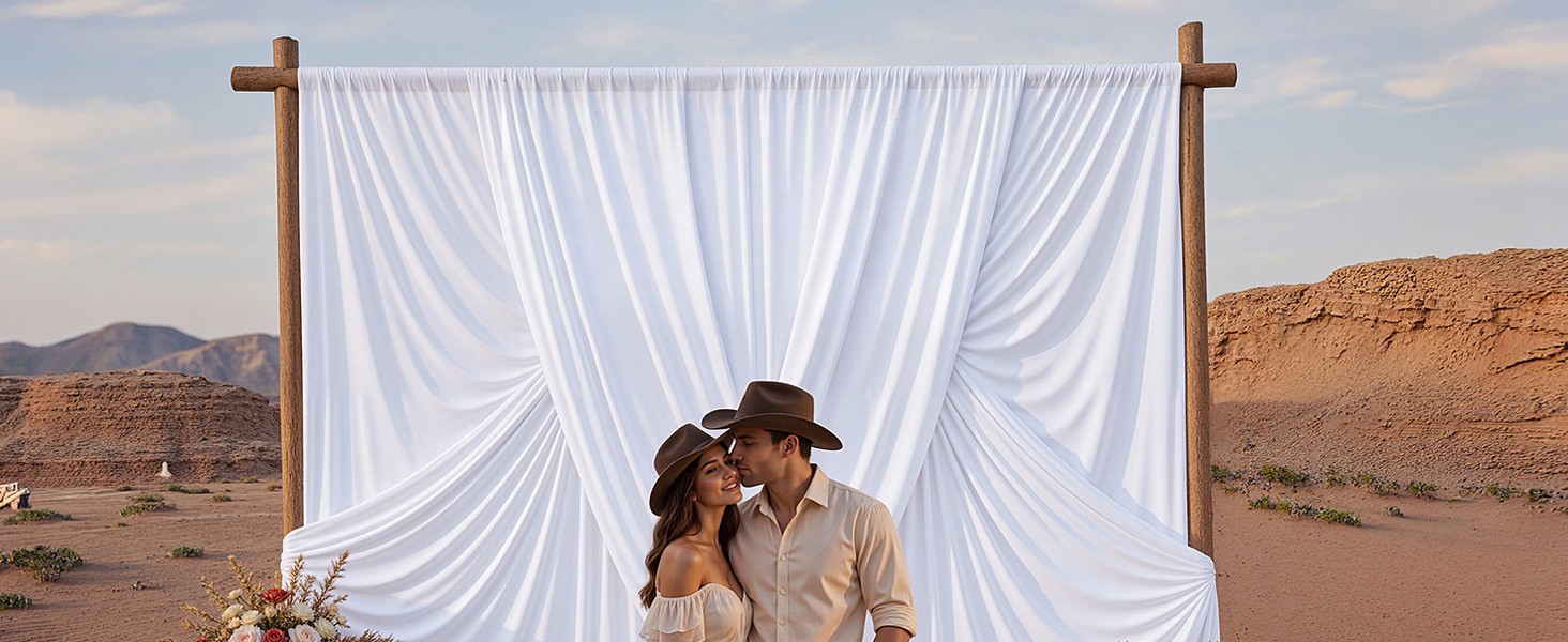 40x10ft White Backdrop Curtains for Parties, 8 Panels 5x10ft Wrinkle-Polyester