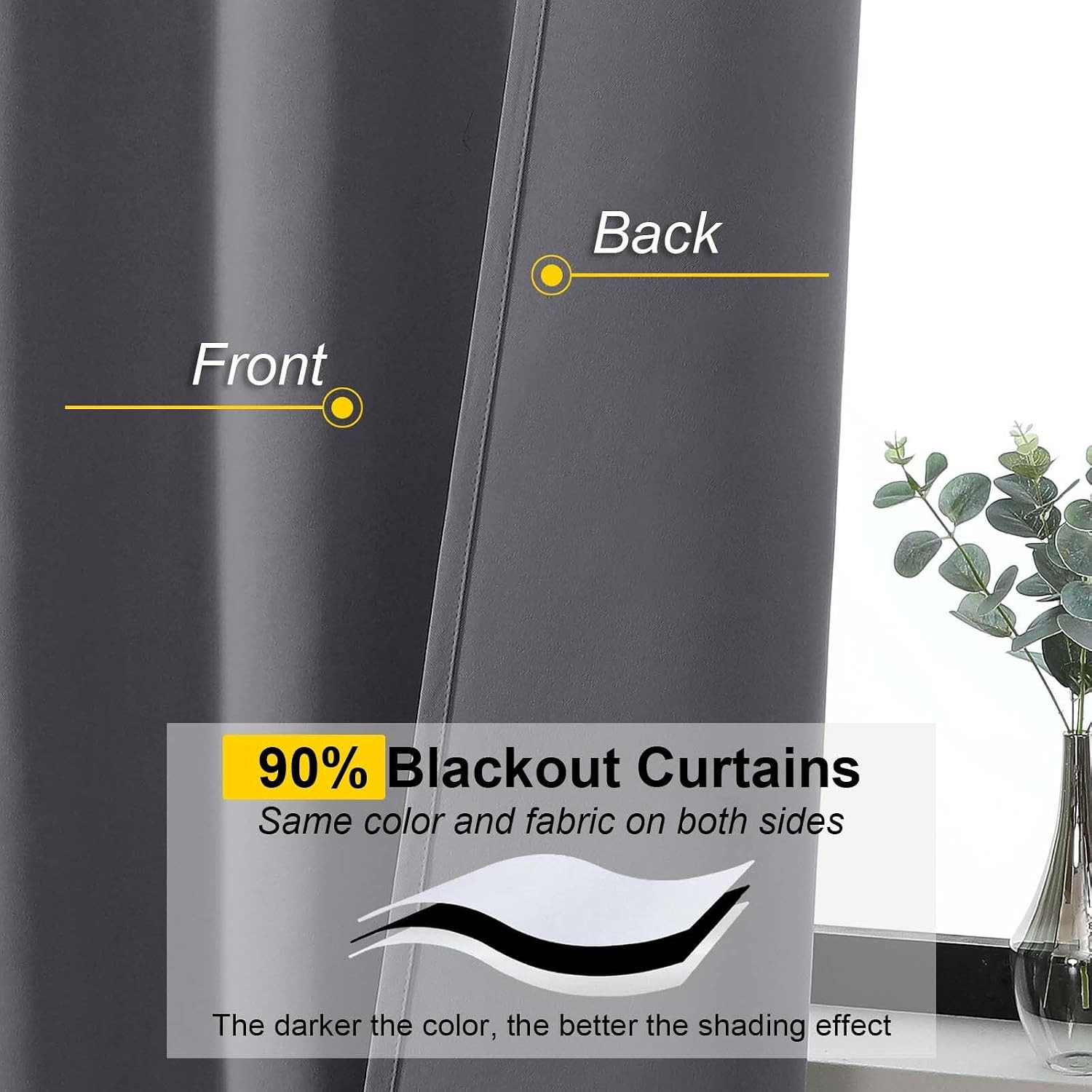 Grey Cafe Blackout Curtains Tier 36 Inch Length 2 Panels, Soft Solid Thermal Ins