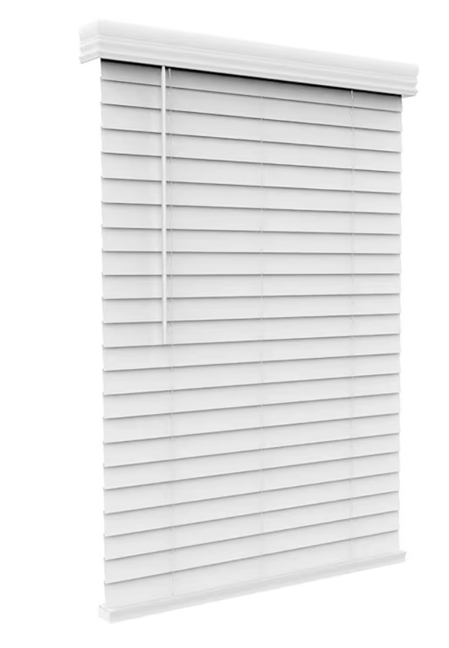 ARLO BLINDS 2″ Faux Wood with Crown Valance – 28.5″W x 60″H Snow White Window